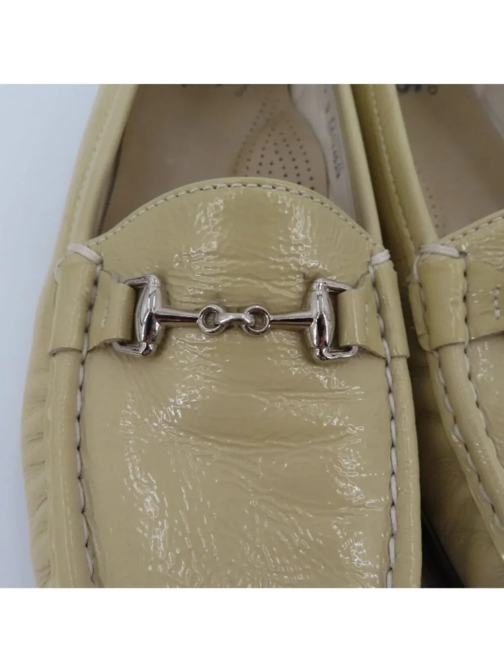 SAS Tripad Womens 9 S Beige Khaki Patent Leather Silver Metal Horse Bit Loafers
